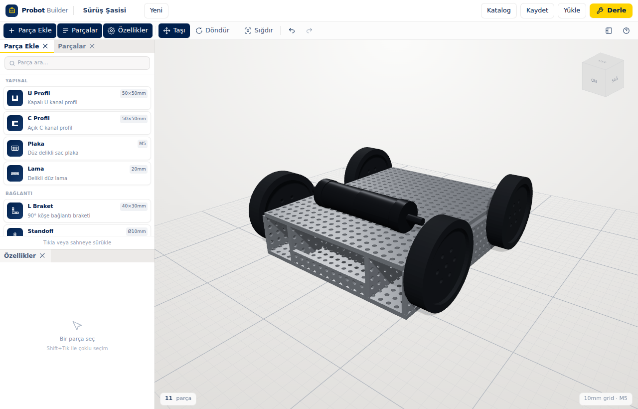 Probot Builder — 3B robot tasarım ekranı
